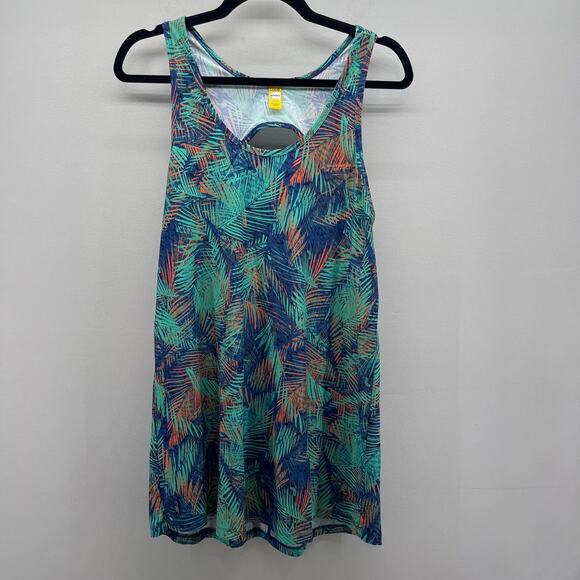 Lole Blue Tropical Palm Leaf Print Scoop Neck Long Tank Top Swim Cover Up - Picture 1 of 7